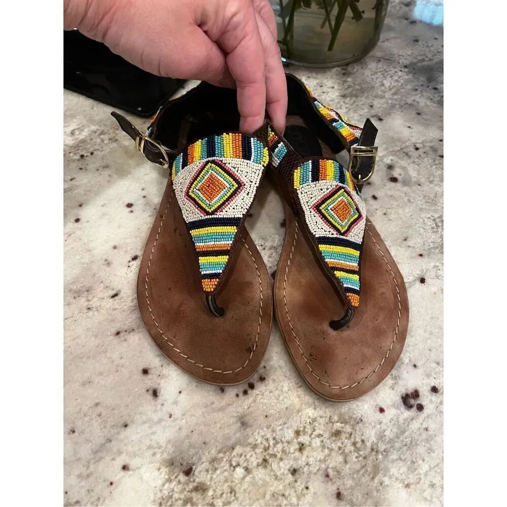 Coconuts by Matisse Gulf Leather & Beaded Thong Sandals sz 7